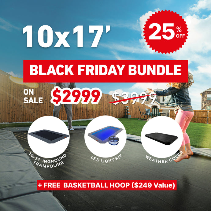 Black Friday Bundle! 10'x17' Rectangle Pro-Line In-ground Trampoline + LED Lights + Cover