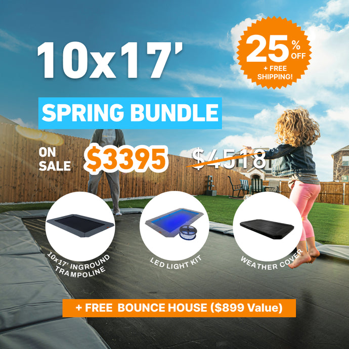 Spring Bundle! 10'x17' Rectangle Pro-Line In-ground Trampoline + LED Lights + Cover