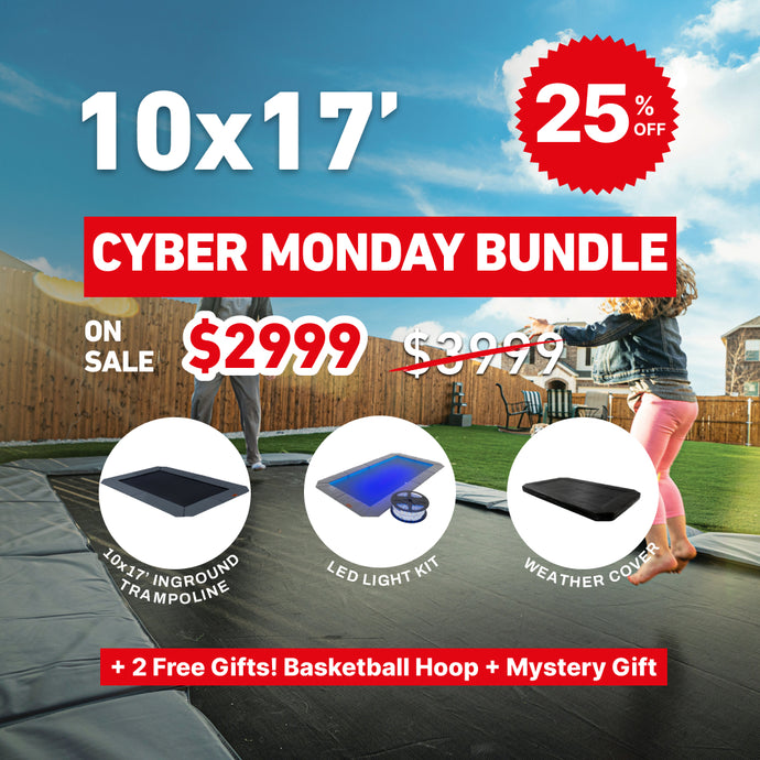 Cyber Monday Bundle! 10'x17' Rectangle Pro-Line In-ground Trampoline + LED Lights + Cover