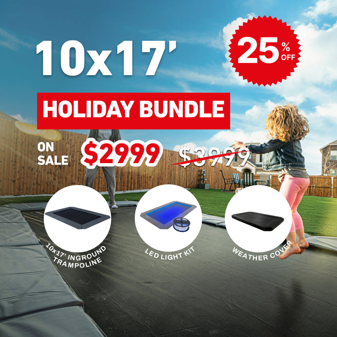 Holiday Bundle! 10'x17' Rectangle Pro-Line In-ground Trampoline + LED Lights + Cover