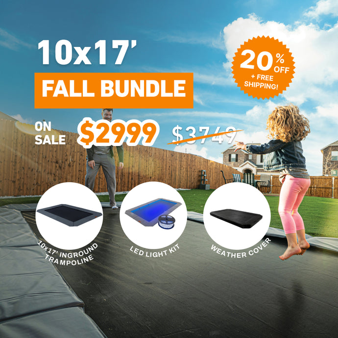 Fall Bundle! 10'x17' Rectangle Pro-Line In-ground Trampoline + LED Lights + Cover