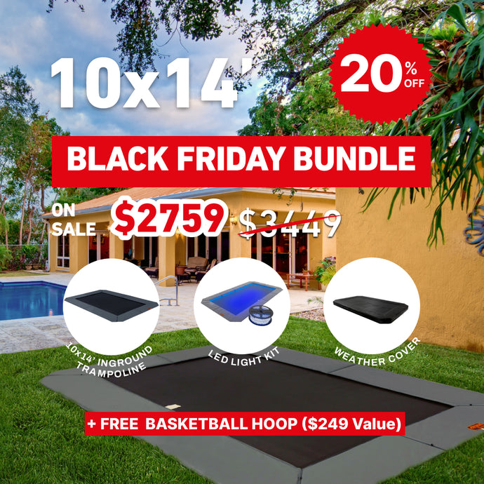 Black Friday Bundle! 10'x14' Rectangle Pro-Line In-ground Trampoline + LED Lights + Cover