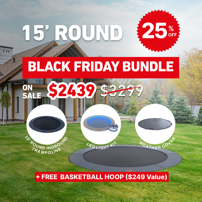 Black Friday Bundle! 15' Round Pro-Line In-ground Trampoline + LED Lights + Cover