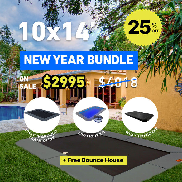 New Year Bundle! 10'x14' Rectangle Pro-Line In-ground Trampoline + LED Lights + Cover