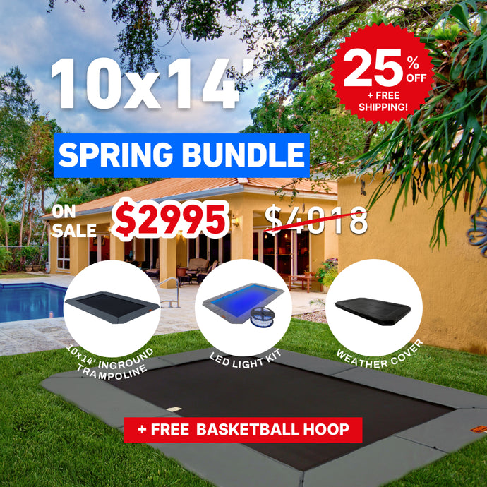 Spring Bundle! 10'x14' Rectangle Pro-Line In-ground Trampoline + LED Lights + Cover