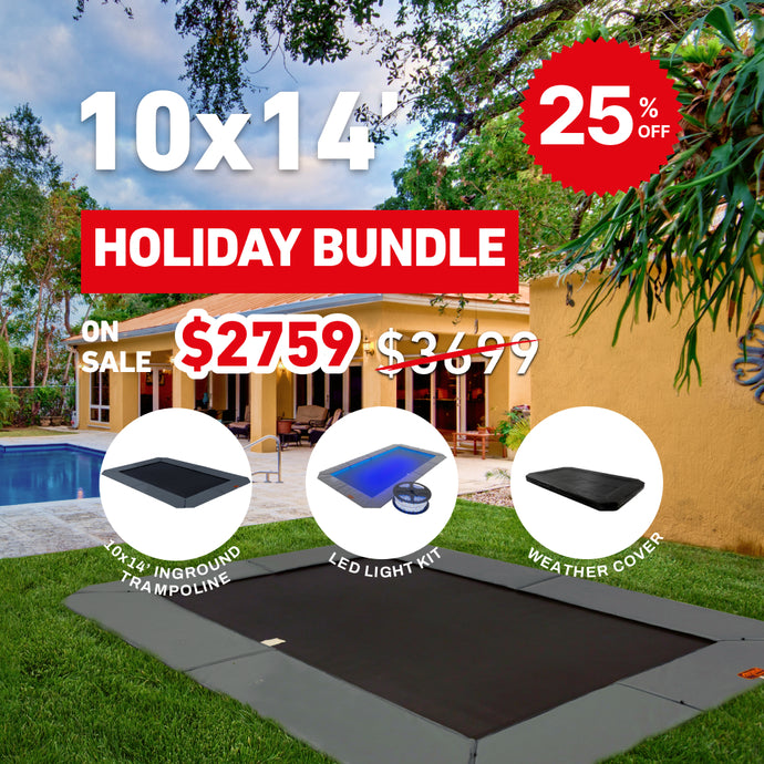 Holiday Bundle! 10'x14' Rectangle Pro-Line In-ground Trampoline + LED Lights + Cover