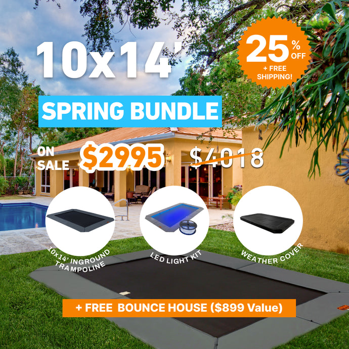 Spring Bundle! 10'x14' Rectangle Pro-Line In-ground Trampoline + LED Lights + Cover