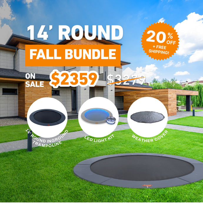 Fall Bundle! 14' Round Pro-Line In-ground Trampoline + LED Lights + Cover