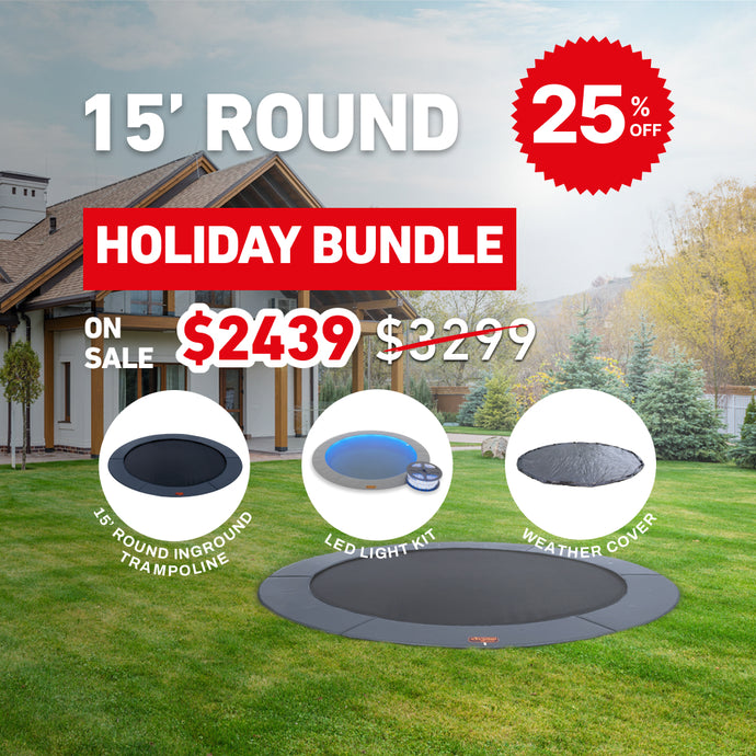 Holiday Bundle! 15' Round Pro-Line In-ground Trampoline + LED Lights + Cover