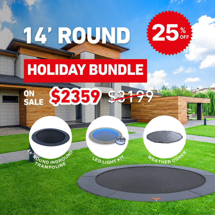 Holiday Bundle! 14' Round Pro-Line In-ground Trampoline + LED Lights + Cover