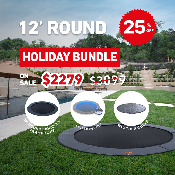 Holiday Bundle! 12' Round Pro-Line In-ground Trampoline + LED Lights + Cover