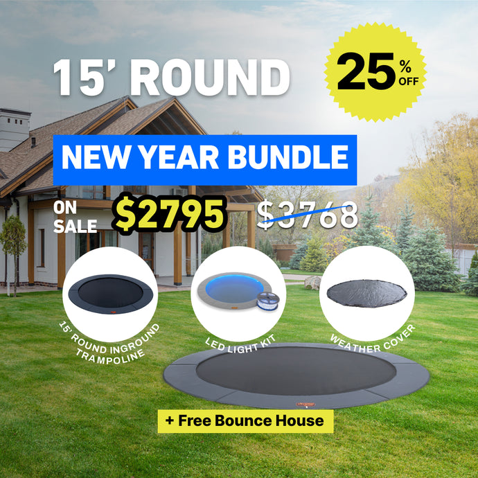 New Year Bundle! 15' Round Pro-Line In-ground Trampoline + LED Lights + Cover