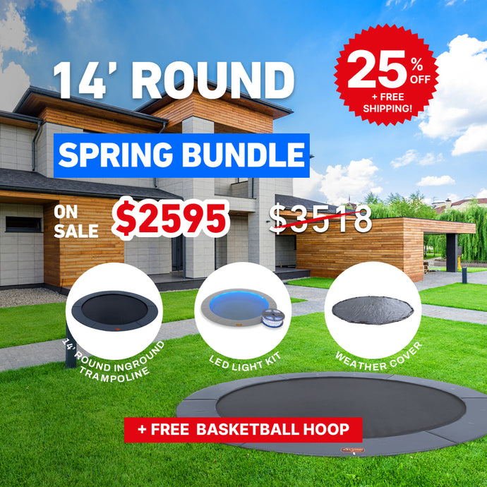 Spring Bundle! 14' Round Pro-Line In-ground Trampoline + LED Lights + Cover