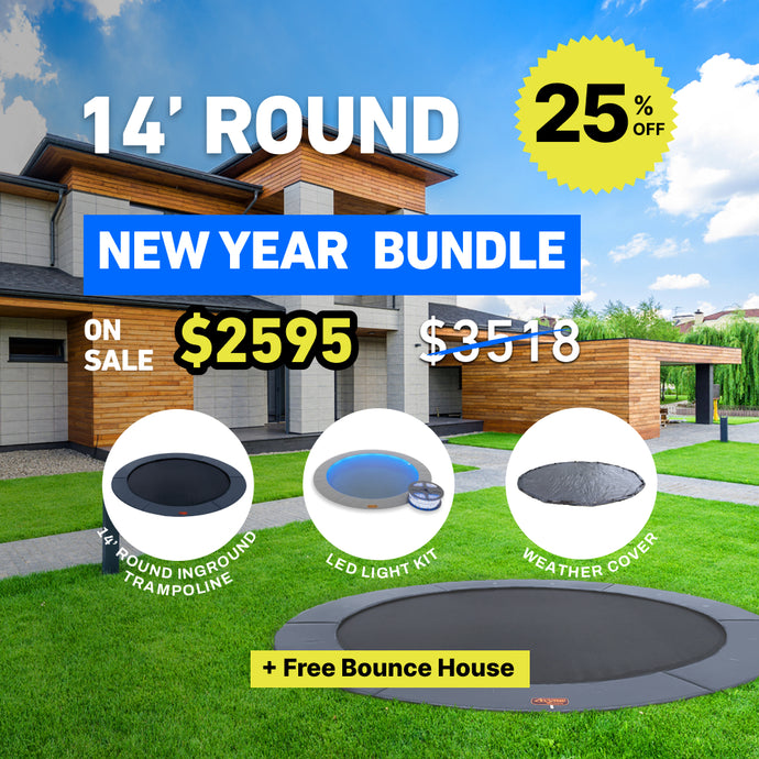 New Year Bundle! 14' Round Pro-Line In-ground Trampoline + LED Lights + Cover