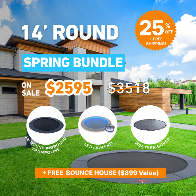 Spring Bundle! 14' Round Pro-Line In-ground Trampoline + LED Lights + Cover