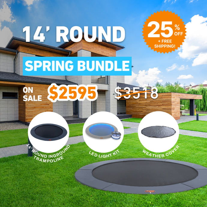 Spring Bundle! 14' Round Pro-Line In-ground Trampoline + LED Lights + Cover