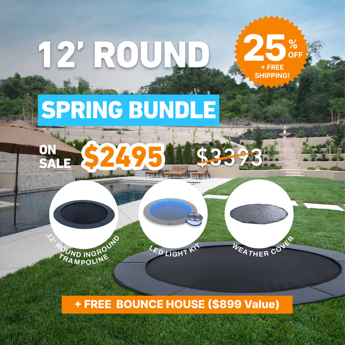 Spring Bundle! 12' Round Pro-Line In-ground Trampoline + LED Lights + Cover