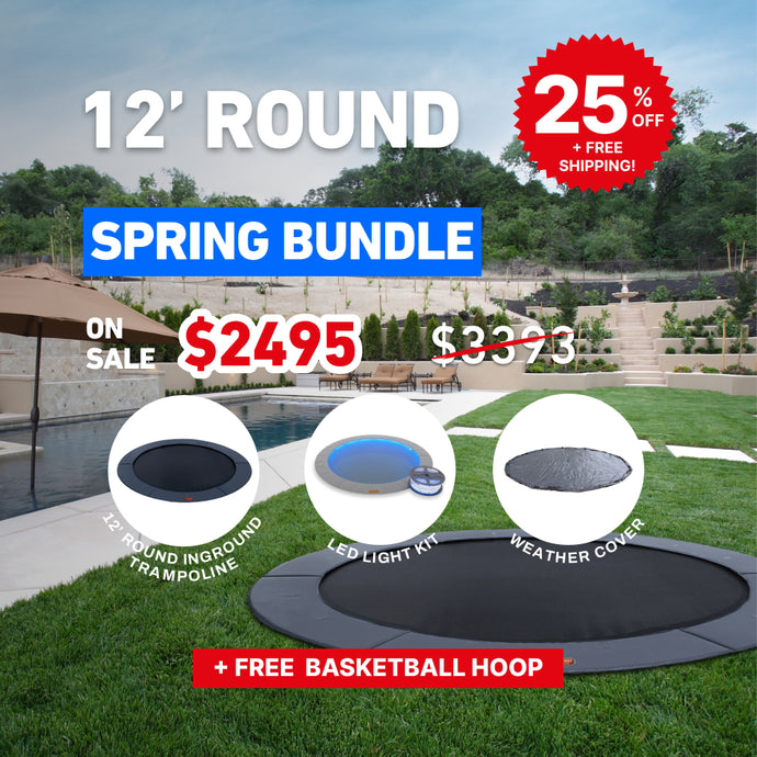 Spring Bundle! 12' Round Pro-Line In-ground Trampoline + LED Lights + Cover