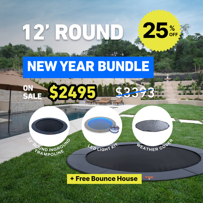 New Year Bundle! 12' Round Pro-Line In-ground Trampoline + LED Lights + Cover