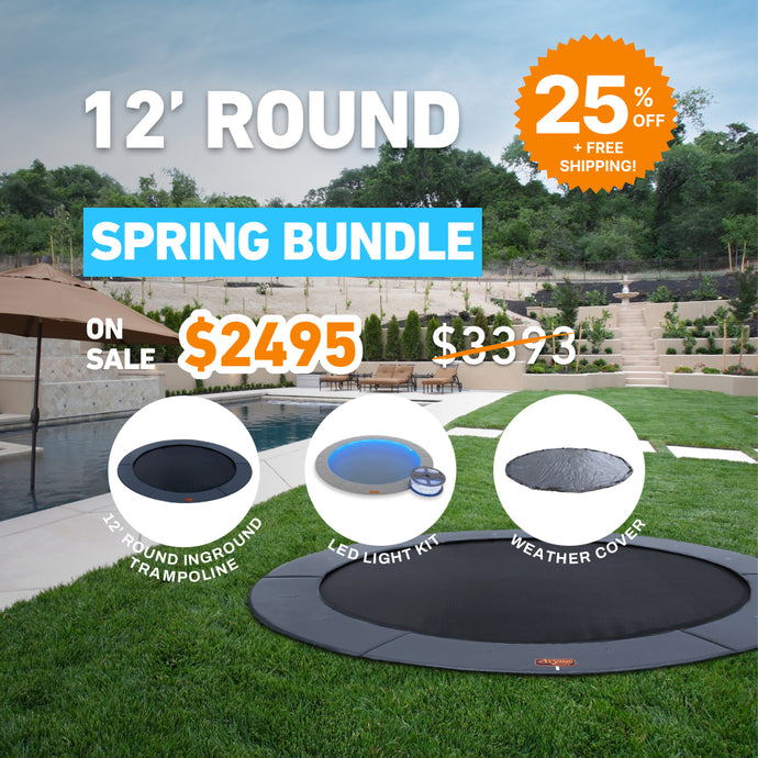 Spring Bundle! 12' Round Pro-Line In-ground Trampoline + LED Lights + Cover